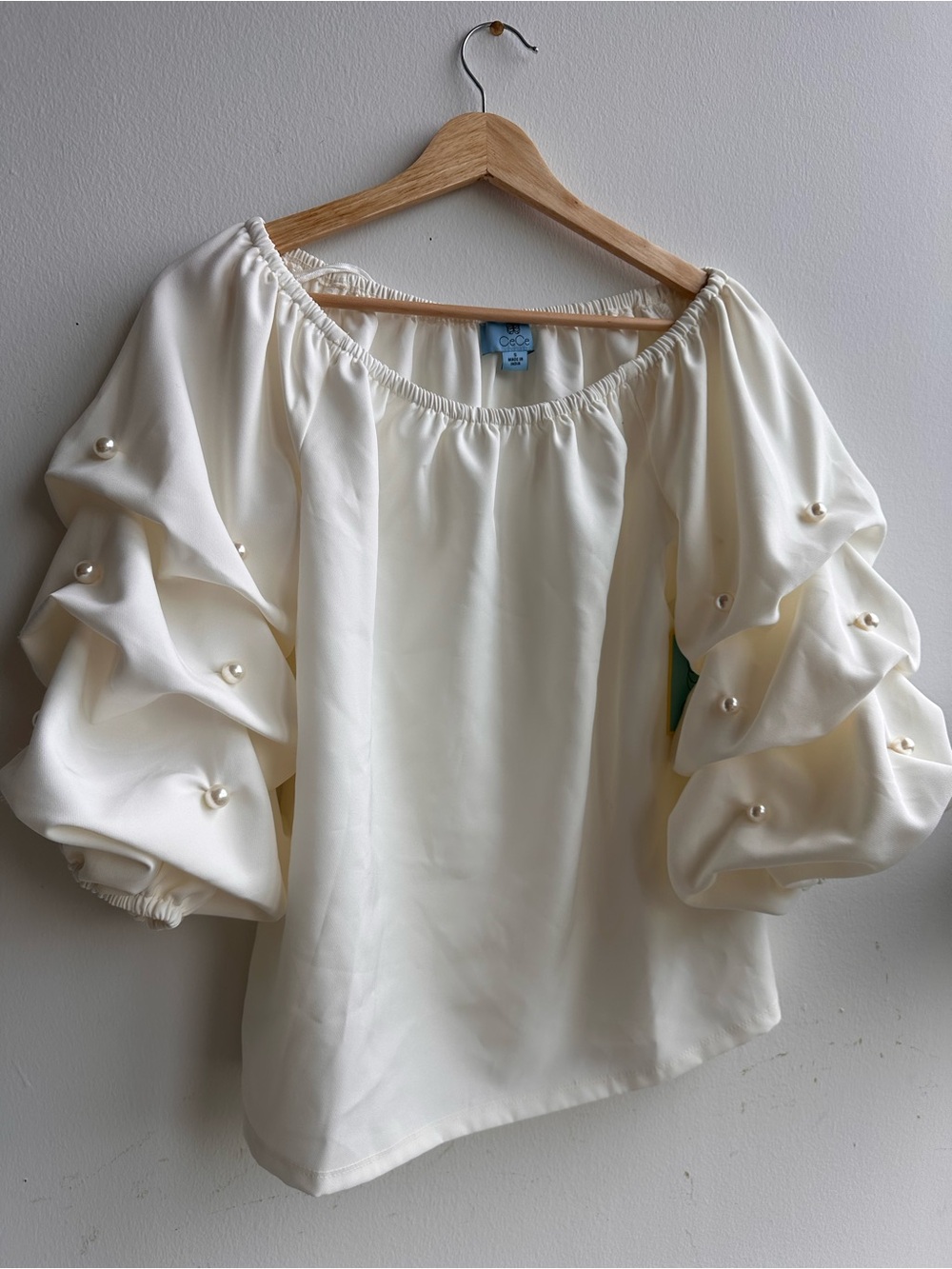 NWT Pearl-Embellished Off-Shoulder Blouse - Ivory